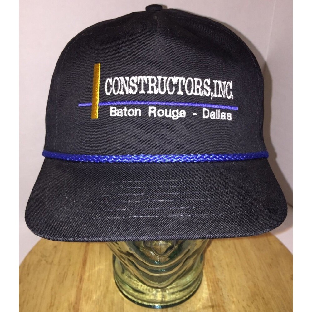 Vintage CONSTRUCTORS INC Baton Rouge Dallas Black Hat Cap Snapback Rope USA